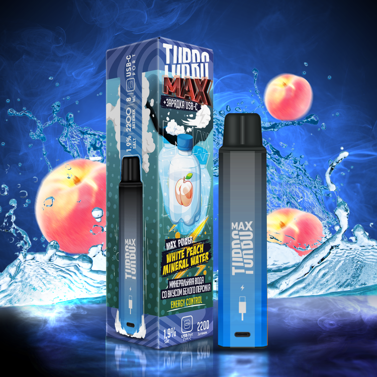 Одноразовая электронная сигарета Turbo Max - White Peach Mineral Water